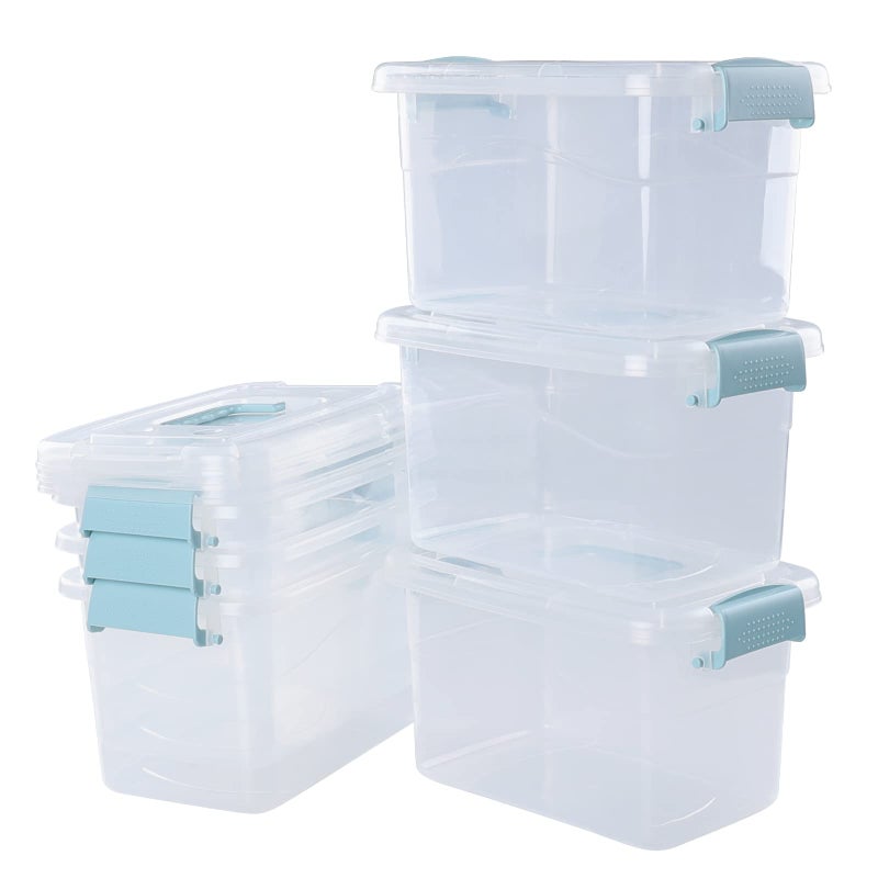 Hespama 6 Packs 6 Quart Lidded Storage Bin, Plastic Latch Container Box with Handle - Image 1